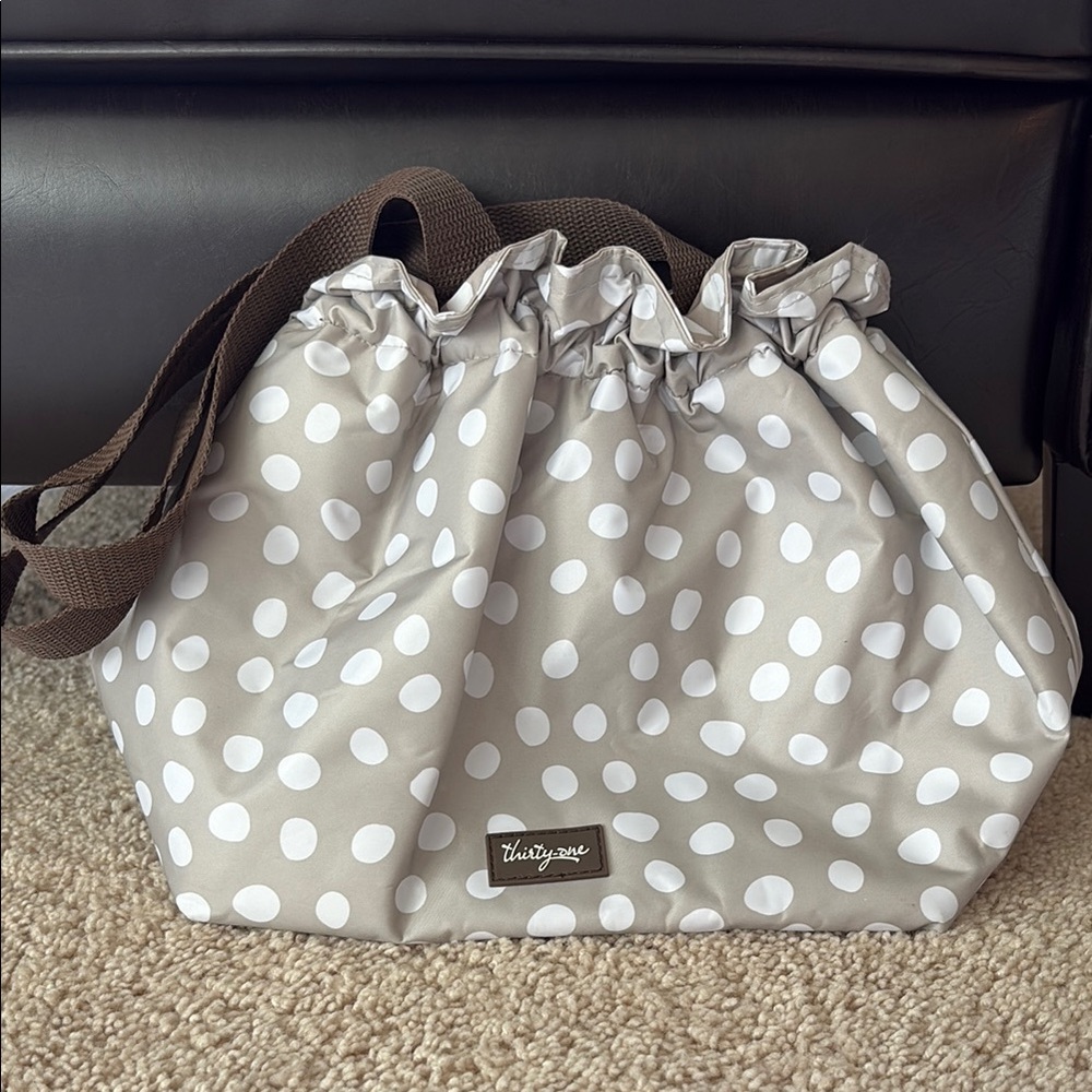 NWOT- Thirty-One Tan and White Polka Dots Insulated Lunch Bag